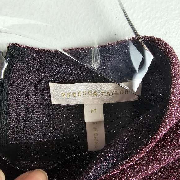 Rebecca Taylor Mock Neck Long Sleeve Pink Glitter Metallic Top - Picture 5 of 13